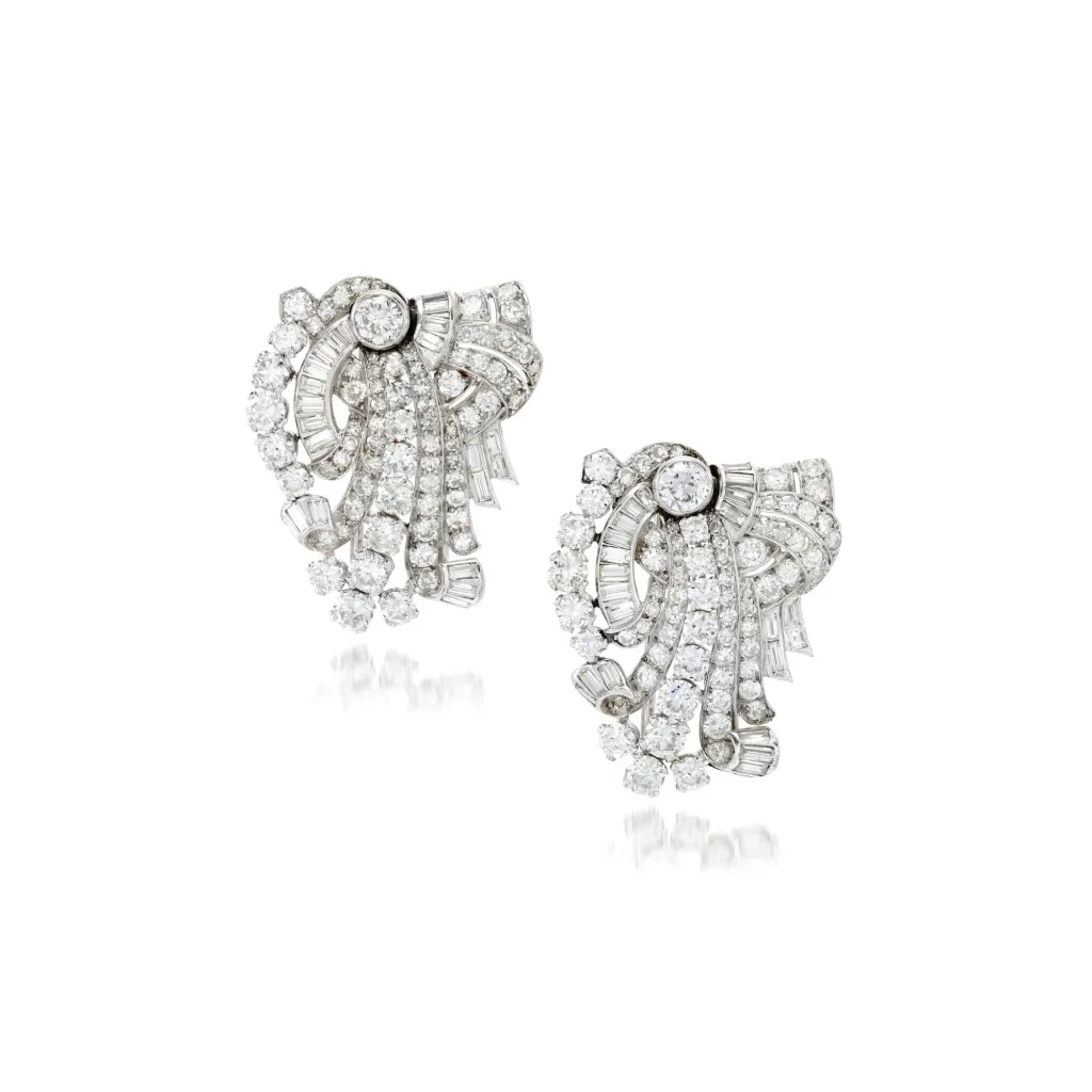 Compact Diamond Double Clip Brooch Versatile