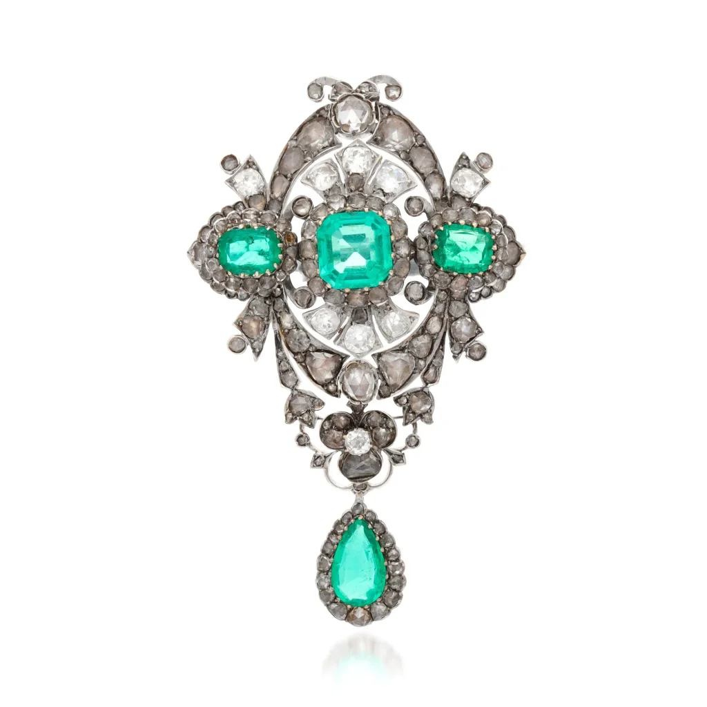 Emerald Diamond Convertible Brooch Pendant