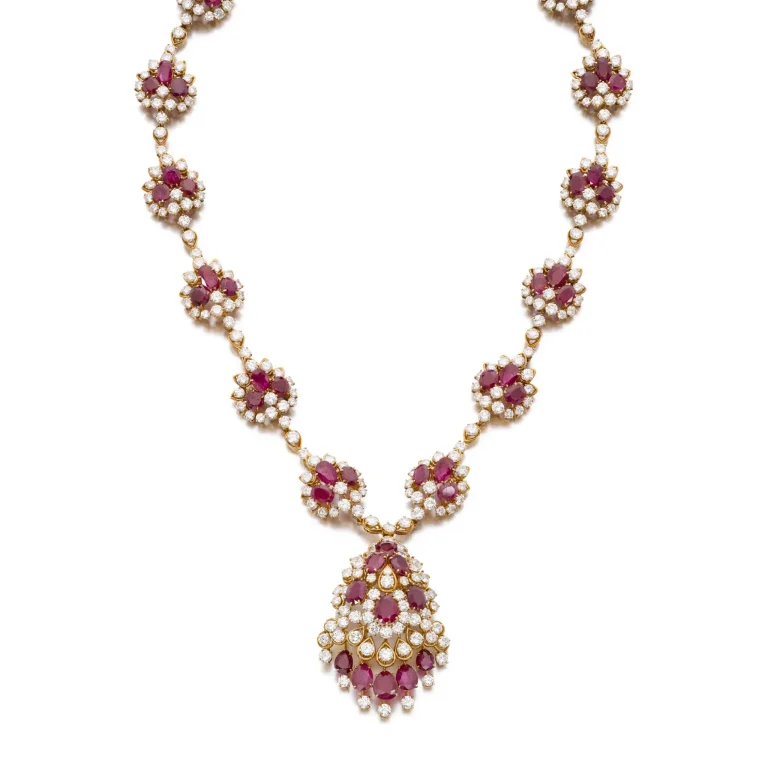 Impressive Ruby and Diamond Necklace Brooch