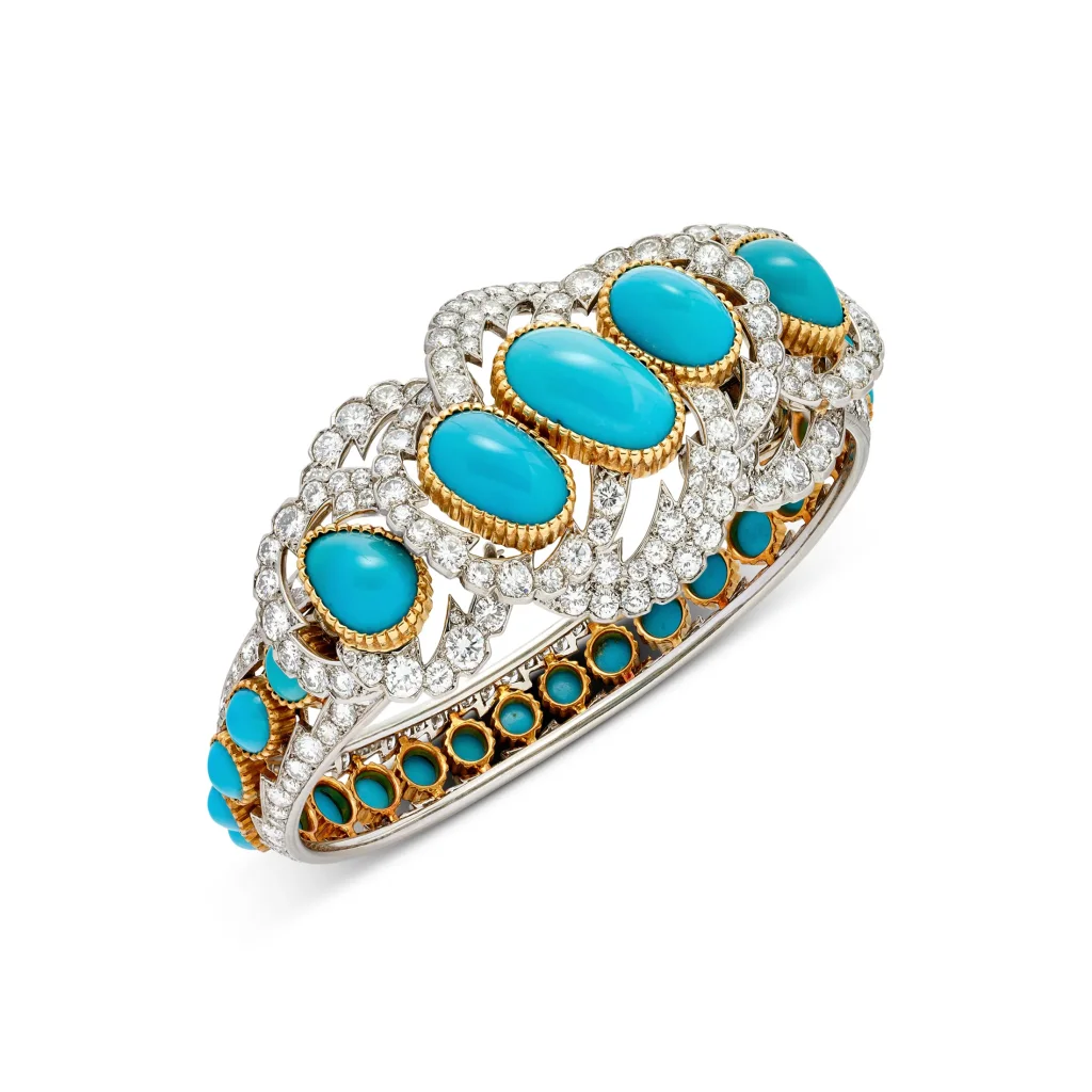 Mid-20th Century Turquoise and Diamond Bangle Brooch