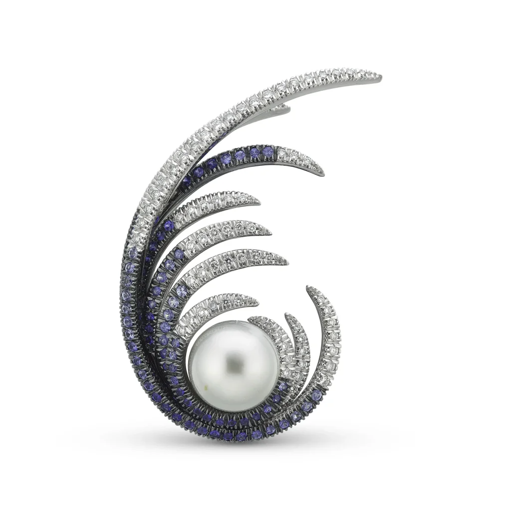 Pearl, Diamond and Sapphire Brooch