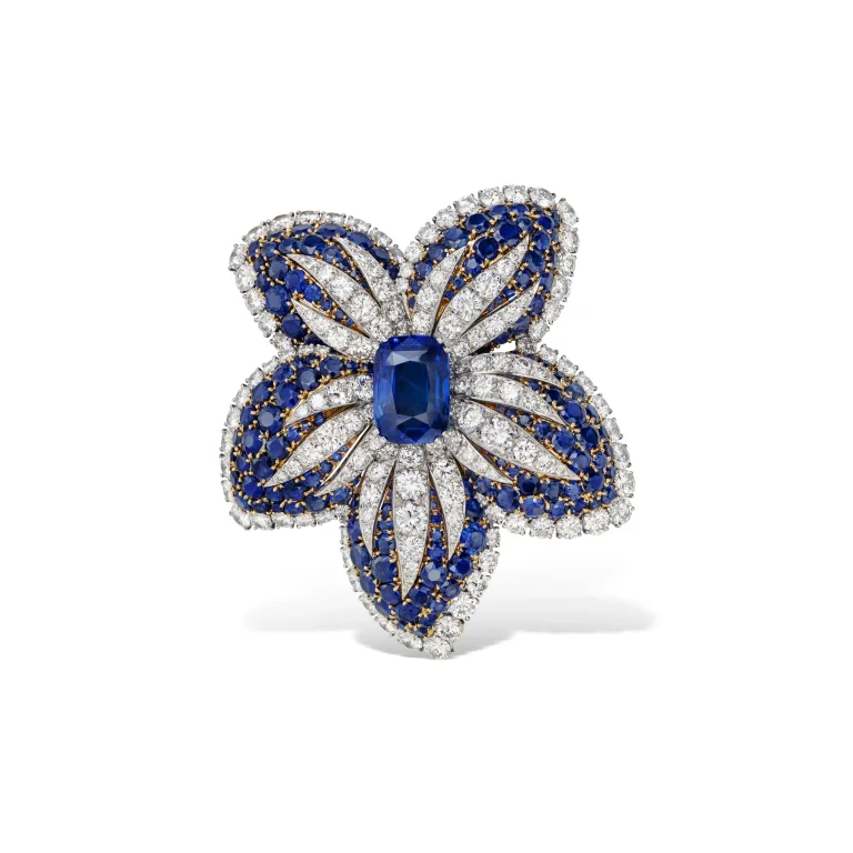 Sapphire and Diamond 'étoile Du Nord' Clip-brooch Cushion-shaped Sapphire of 9.37 Carats, Round Sapphires and Diamonds