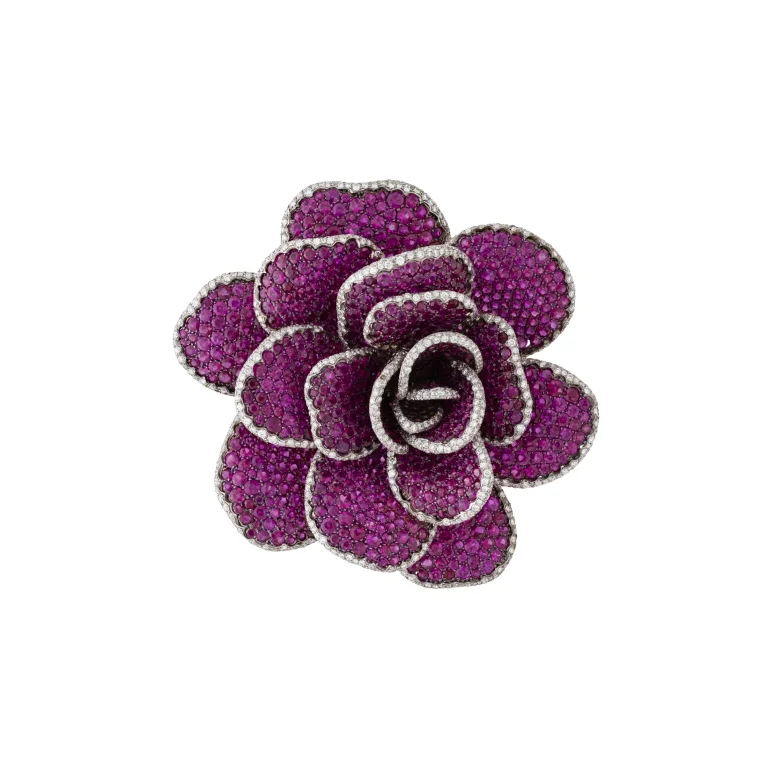 Ruby and Diamond Rose Clip-brooch
