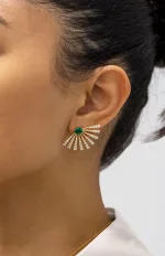 1.25 Carats Total Emerald Fashion Earrings with Round Diamonds in Yellow Gold
