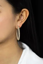 10.58 Carats Total Brilliant Round Cut Diamond Pavé Set Hoop Earrings in Yellow Gold