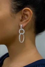12.15 Carat Total Triple Ring Diamond Dangle Fashion Earring in White Gold