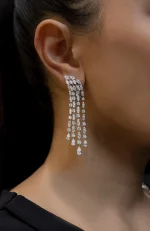 12.53 Carat Total Four Strand Multi Shape Diamond Dangle Earrings in White Gold