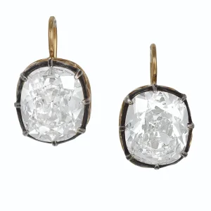 12 Carats Diamond Earrings Cushion Brilliant-cut Diamond of 6.07 Carats, Old Mine Brilliant-cut Diamond of 6.07 Carats 12, 6.07, 6.07 Carats Round Brilliant