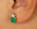 2.75Tcw Dark Vivid Green High Quality Emerald & VS Diamond Accent Stud Earrings 18K