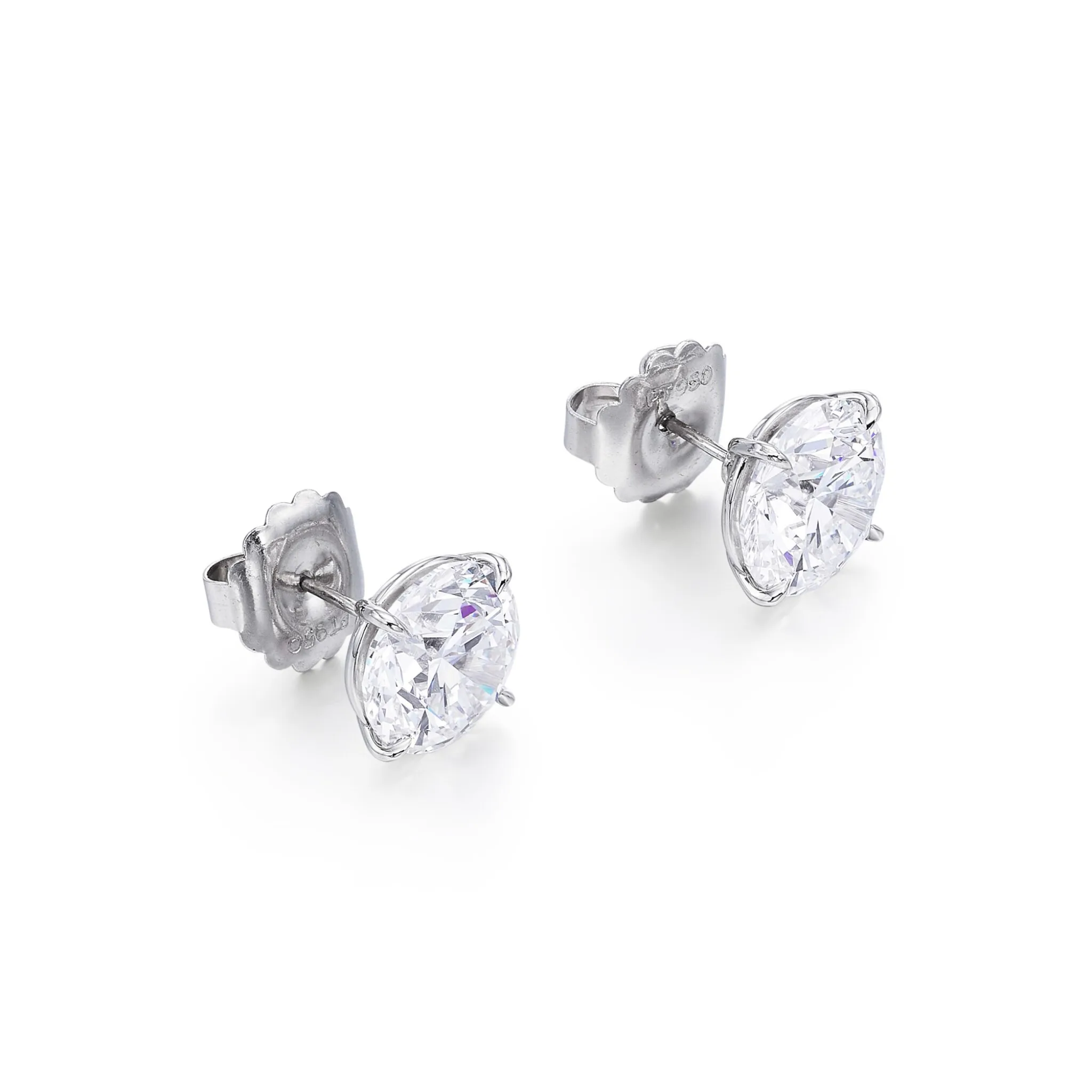 Pair of D flawless Type IIa round brilliant diamond studs, ten carats each