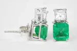 3.0Tcw Fine Quality Colombian Emerald & Diamond Natural Earrings 18K