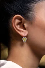 3.20 Carat Heart Shape Fancy Yellow Diamond Clover Drop Earrings in Platinum