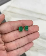 3.70Tcw 18K Statement Rich Green Genuine Emerald Stud Earrings