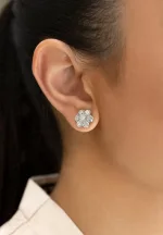 4.66 Carats Total Brilliant Round Shape Diamond Flower Stud Earrings in Platinum