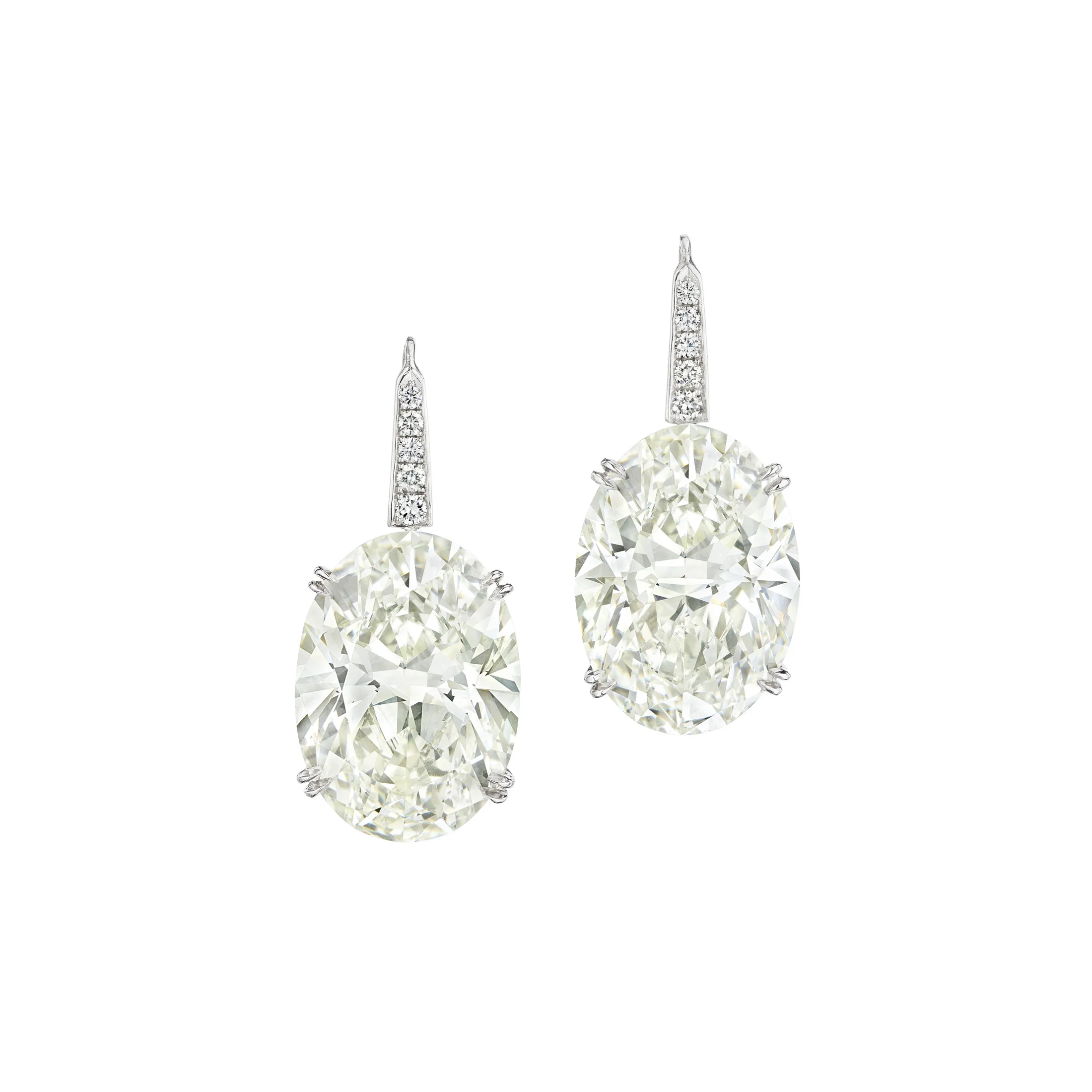 Pair of important oval brilliant diamond pendant earrings totalling 40 carats