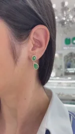 5.40Tcw Emerald & Diamond Halo Dangle Earrings, Oval & Pear Cut 14K