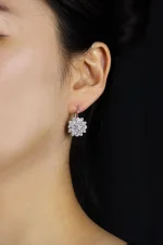 5.80 Carats Brilliant Round Cluster Diamond Starburst Drop Earrings in White Gold