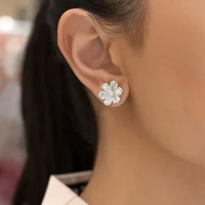 6.30 Carats Pear Shape Diamond Flower Lever Back Stud Earrings in White Gold
