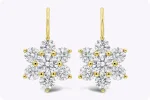 6.58 Carats Total Round Brilliant Diamond Flower Drop Earrings in Yellow Gold
