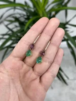 6.68Tcw Luxurious 18K Natural Vivid Green Emerald Spinel & Pavé Diamond Accent Dangle Hook Drop Earrings