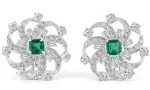 6.70Tcw Platinum Fine Quality Emerald & Diamond Spiral Statement Earrings