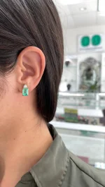 6.73Tcw Plat 18K Colombian Emerald Cut & Diamond Trillion Accent Two Stone Stud Earrings
