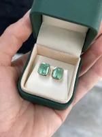 6.80Tcw Bezel Set Natural Colombian Emerald Stud Earrings