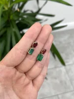 7.09Tcw 14K Natural Emerald and Oval Cut Spinel Gold Dangle Earrings