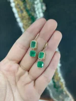 7.39Tcw 14K Natural Emerald & Diamond Halo Dangle Drop Earrings