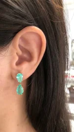 7.54Tcw Teardrop Natural Colombian Emerald Dangle Earrings 14K