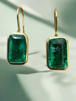 7.90Tcw Deep Green Natural Emerald Bezel Set Drop & Dangle Hook Earrings 18K