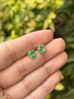 8.45Tcw Trending Real Forest Green Emerald Cut & Cabochon Dangle Drop Earrings 14K