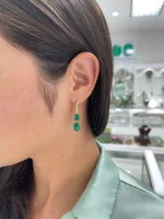 9.49Tcw 18K Natural Fine Quality Dark Emerald Diamond Accents Dangle Earrings