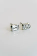 Emerald Cut Diamond Bezel Studs