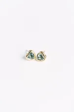 Heart Shape Blue-green Sapphire Bezel Studs