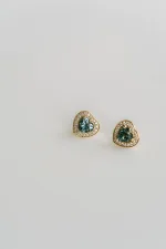 Heart Shape Blue-green Sapphire Studs with Diamond Halo