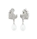 Pair of Cultured Pearl and Diamond Ear Clips