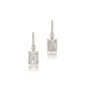 Pair of Diamond Earrings| Each Emerald-cut Diamond Weighing 5.01, Suspended From a Surmount Set with Brilliant-cut Diamo