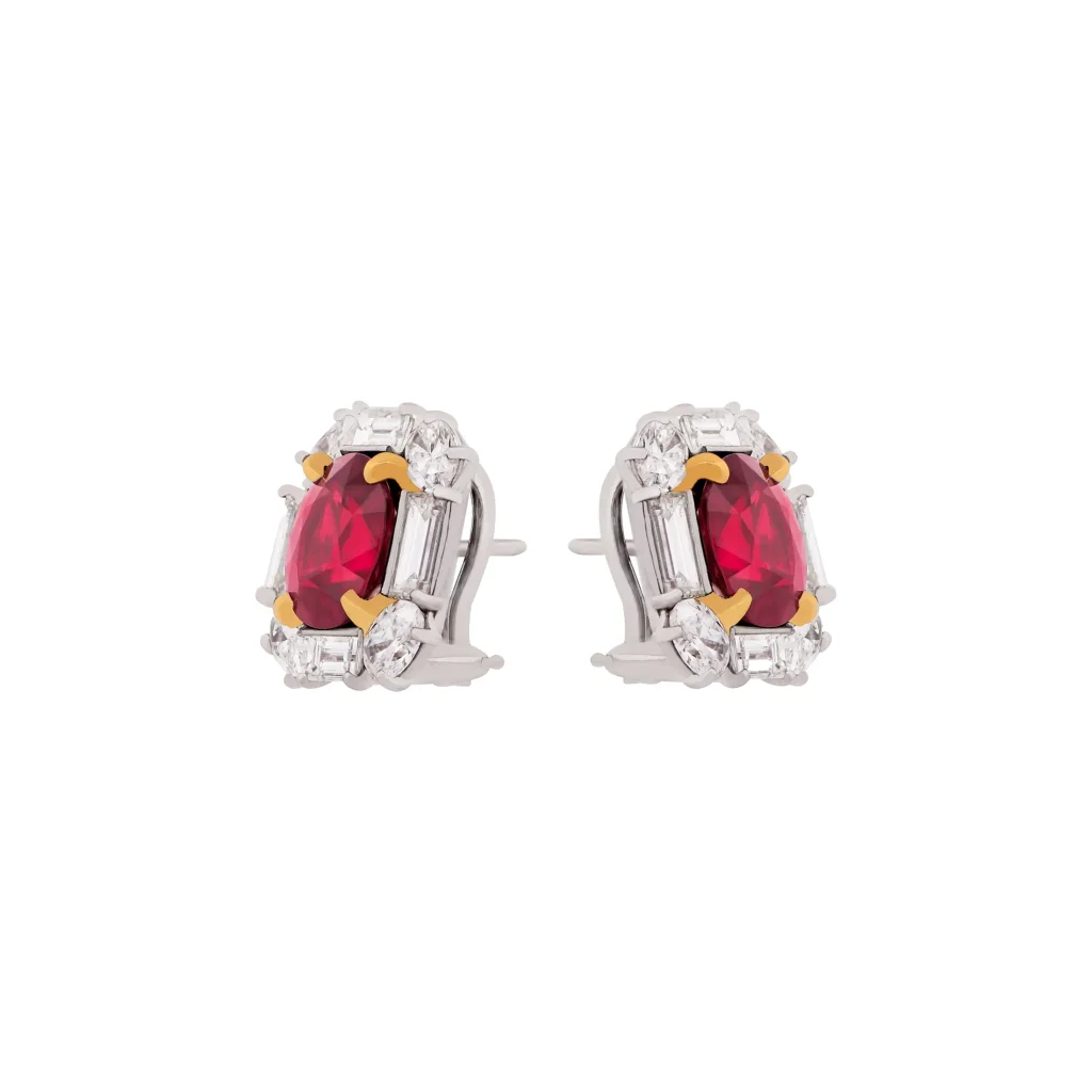 Platinum, 6.02Ctw Burmese Ruby and Diamond Earrings