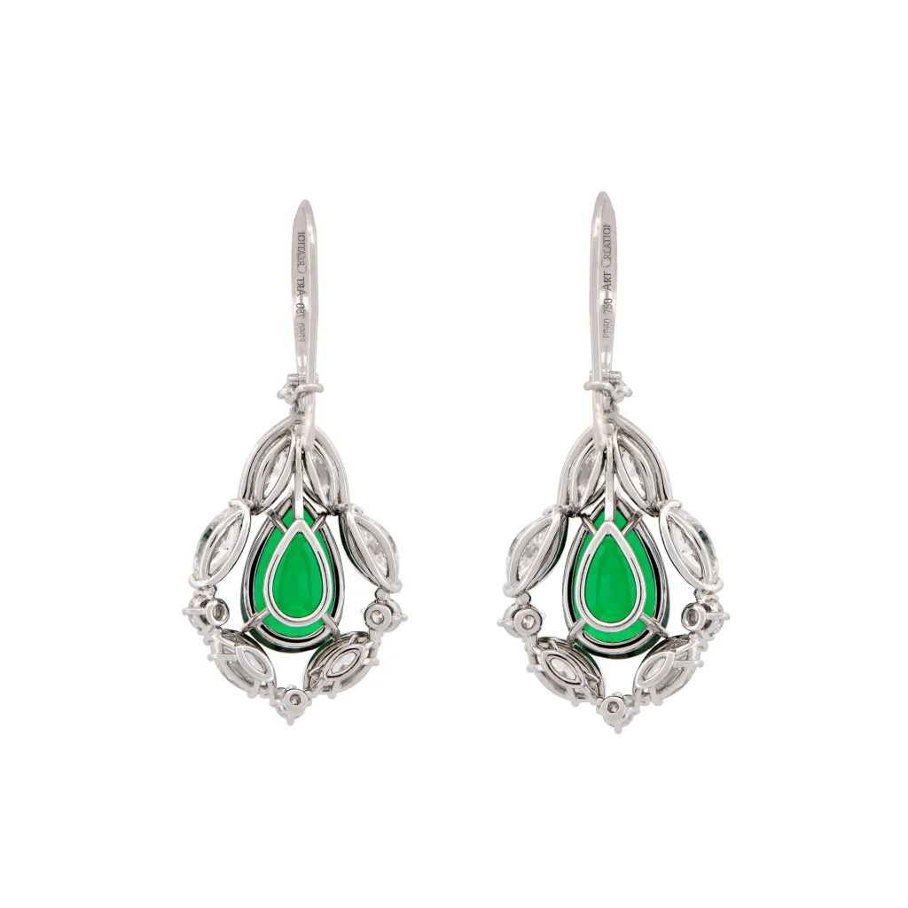 Platinum, 7.93Ctw Zambian Emerald and Diamond Earrings