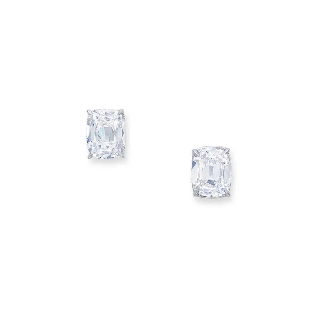 Rare Diamond Earrings Old Mine Brilliant-cut Diamond of 5.10 Carats, Cushion Brilliant-cut Diamond of 5.02 Carats, Round