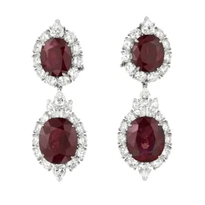 Ruby and Diamond Earrings Oval Mixed-cut Rubies of 9.66, 8.63, 5.41 and 5.24 Carats, Round, Pear and Marquise-cut Diamon
