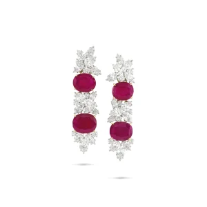 Ruby and Diamond Earrings Oval-shaped Rubies, Marquise, Pear-shaped and Round Diamonds, Platinum and 18K Yellow Gold