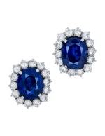 Sapphire and Diamond Earrings Oval-shaped Sapphires, Circular-cut Diamonds, Gold, 1970s, 2.0 Cm
