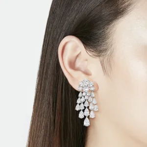 ‘saturne’ Earrings Pear-shaped and Round Diamonds, Platinum and 18K White Gold — view 3