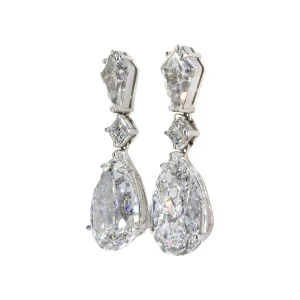 White Gold 10.05Ctw Pear Shape Diamond and Diamond Drop Earrings