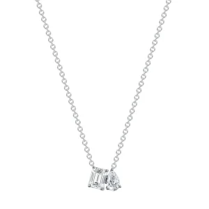 0.58 CT EMERALD & PEAR CUT DIAMOND TOI ET MOI PENDANT NECKLACE IN 14K WHITE GOLD
