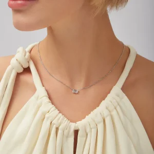 1.01CT. EMERALD CUT CENTER STONE DIAMOND PENDANT NECKLACE IN 18K WHITE GOLD
