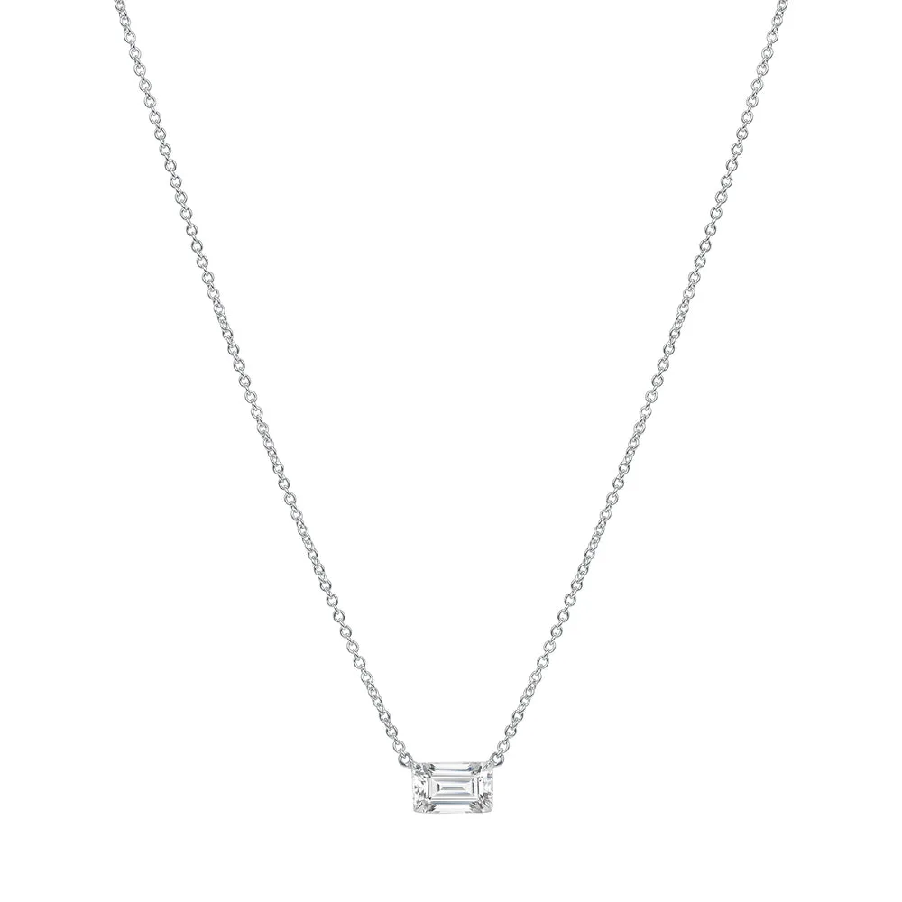 1.01CT. EMERALD CUT CENTER STONE DIAMOND PENDANT NECKLACE IN 18K WHITE GOLD