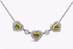 1.74 Carats Total Heart Shape Fancy Intense Yellow and Round Diamond Necklace in Platinum